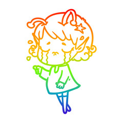 rainbow gradient line drawing cartoon crying alien girl