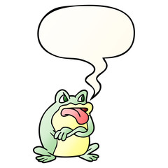 grumpy cartoon frog and speech bubble in smooth gradient style