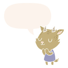 cute cartoon goat and speech bubble in retro style