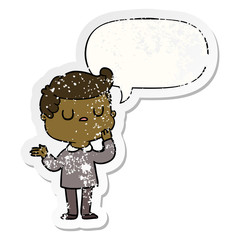 Fototapeta premium cartoon man wondering and speech bubble distressed sticker