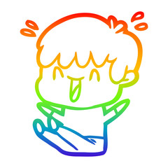rainbow gradient line drawing cartoon laughing boy