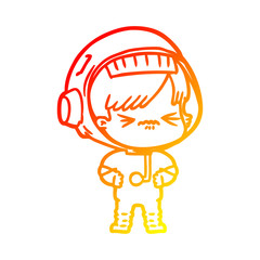 warm gradient line drawing angry cartoon space girl