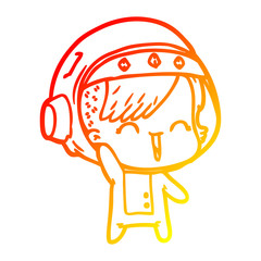 warm gradient line drawing cartoon happy astronaut girl waving
