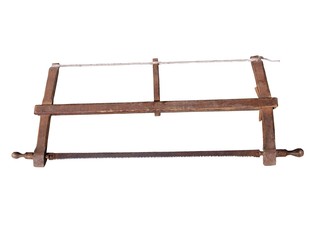 The photo of an old two-handed saw isolated on a white background.