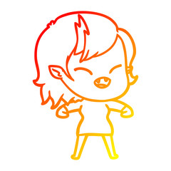 warm gradient line drawing cartoon laughing vampire girl