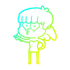 cold gradient line drawing cartoon whistling girl