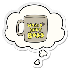 worlds best boss mug and thought bubble as a printed sticker