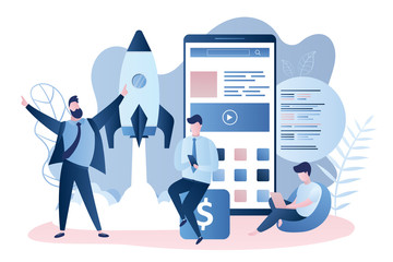 Modern mobile startup,happy successful businessmen and male programmer,application development,