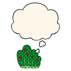 cartoon hedge and thought bubble in comic book style