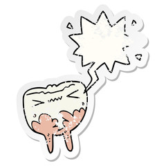 cartoon bad tooth and speech bubble distressed sticker