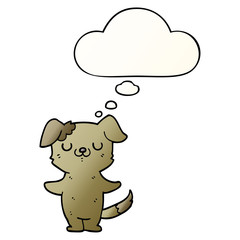 cartoon puppy and thought bubble in smooth gradient style