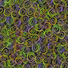 seamless pattern, hand illustration, curls and circles. Design for fabric, wallpaper, wrapping paper, prints.