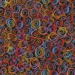 seamless pattern, hand illustration, curls and circles. Design for fabric, wallpaper, wrapping paper, prints.