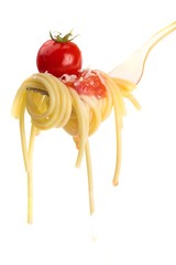 Close-up of pasta spaghetti with tomato sauce