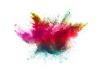 abstract powder splatted background. Colorful powder explosion on white background. Colored cloud. Colorful dust explode. Paint Holi.