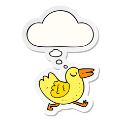 cartoon bird and thought bubble as a printed sticker