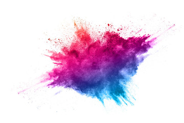 abstract powder splatted background. Colorful powder explosion on white background. Colored cloud. Colorful dust explode. Paint Holi.