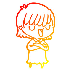 warm gradient line drawing cartoon woman