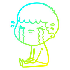 cold gradient line drawing cartoon man crying