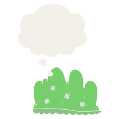 cartoon hedge and thought bubble in retro style