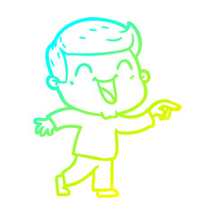 cold gradient line drawing cartoon man laughing