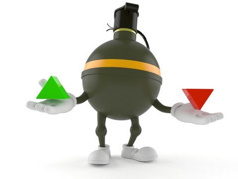 Hand grenade character with up and down arrow