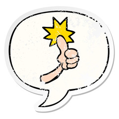 cartoon thumbs up sign and speech bubble distressed sticker