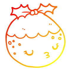 warm gradient line drawing cute cartoon christmas pudding