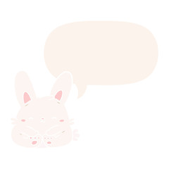 cute cartoon bunny rabbit and speech bubble in retro style