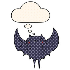 cartoon bat and thought bubble in comic book style