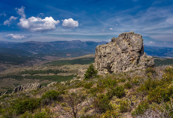 Fototapeta na wymiar Landscape with rocks and blue sky. Hiker route in the 