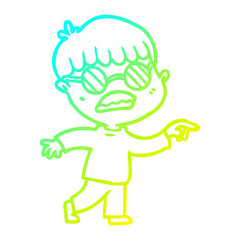 cold gradient line drawing cartoon boy wearing spectacles