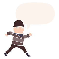 cartoon thief and speech bubble in retro style