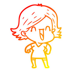 warm gradient line drawing cartoon happy woman