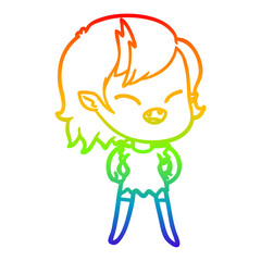 rainbow gradient line drawing cartoon laughing vampire girl