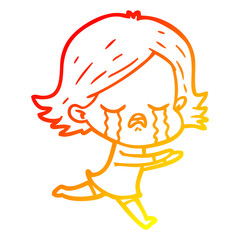 warm gradient line drawing cartoon girl crying