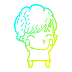 cold gradient line drawing cartoon woman thinking