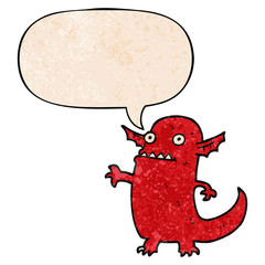 cartoon halloween monster and speech bubble in retro texture style
