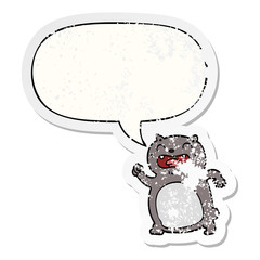 cartoon cat and speech bubble distressed sticker