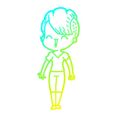 cold gradient line drawing happy cartoon hipster girl