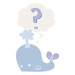 cartoon curious whale and thought bubble in retro style