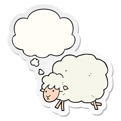 cartoon sheep and thought bubble as a printed sticker