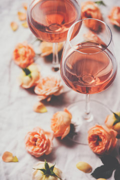 Rose Wine And Roses On White Background