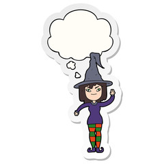 cartoon witch and thought bubble as a printed sticker