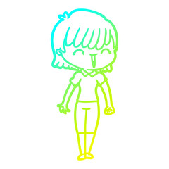 cold gradient line drawing cartoon woman