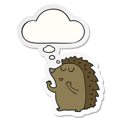 cartoon hedgehog and thought bubble as a printed sticker