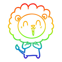 rainbow gradient line drawing laughing lion cartoon