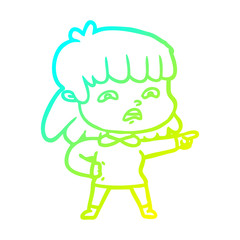 cold gradient line drawing cartoon worried woman