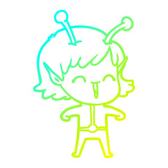 cold gradient line drawing cartoon alien girl laughing