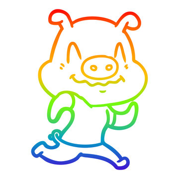 recommend clip art: rainbow gradient line drawing nervous cartoon pig